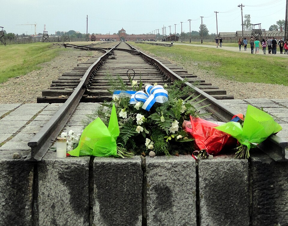 Railway tracks inside Auschwitz II-Birkenau.