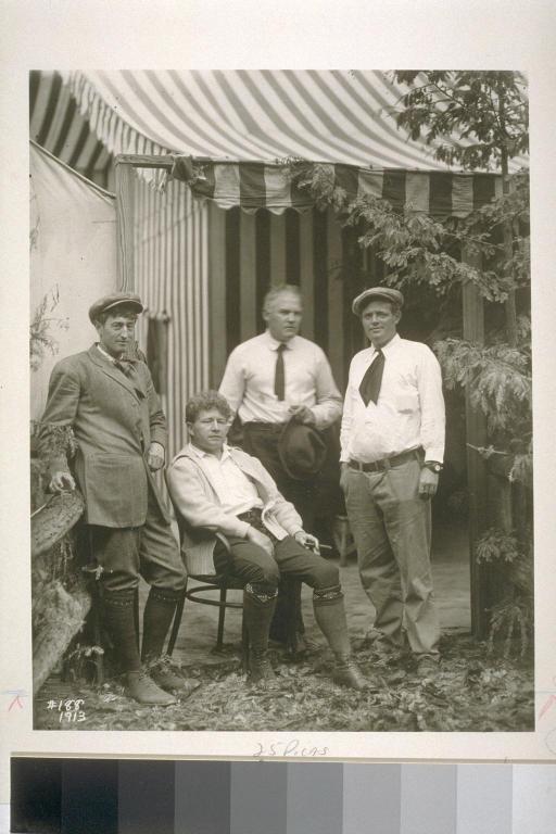 Group of writers photographed at Bohemian Grove in 1913