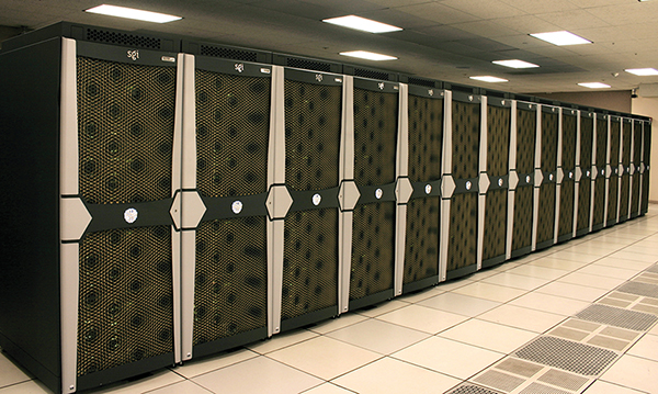 Row of computing cabinets in NASA's Pleiades system