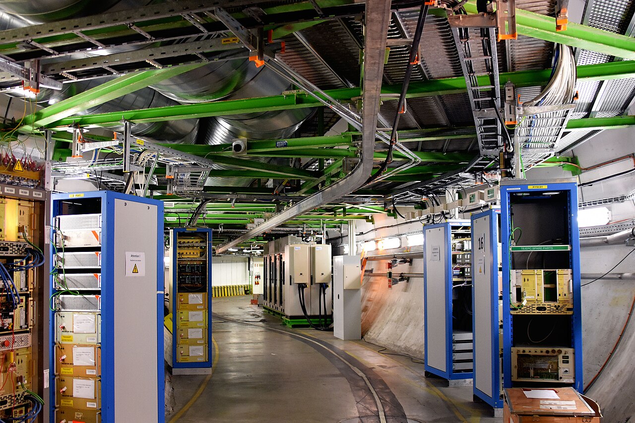 Equipment and passageway in the CERN LHC ATLAS tunnel