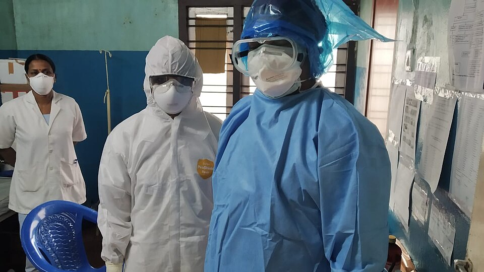 Healthcare workers in an Indian hospital in a file photograph