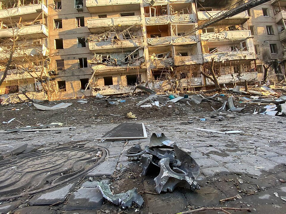 Residential building in Kyiv damaged by Russian bombing